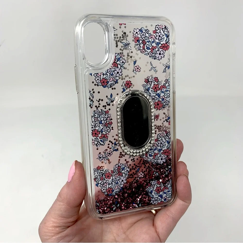 Vera Bradley Transparent Glitter Flurry IPhone Case w/Rhinestone Ring X/XS